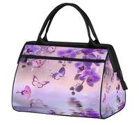 Ginfult Bolsa de lona deportiva con diseño de orquídea morada, diseño de mariposa, impermeable, ligera, para gimnasio, fin de semana, para mujeres y hombres
