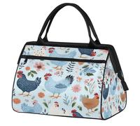Ginfult Bolsa de lona deportiva con diseño floral de gallina, impermeable, ligera, para gimnasio, fin de semana, para mujeres y hombres