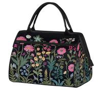 Ginfult Bolsa de lona deportiva con flores silvestres, color verde oscuro, rosa, bolsa de lona impermeable para viajes, gimnasio, fin de semana, para mujeres y hombres