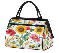 Ginfult Bolsa de lona deportiva con girasol, amapola, aciano, impermeable, ligera, para gimnasio, fin de semana, para mujeres y hombres