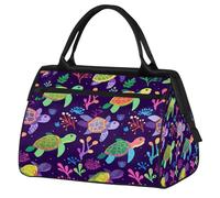 Ginfult Bolsa de lona deportiva de dibujos animados de animales marinos, tortugas, bolsa de lona impermeable ligera para gimnasio, fin de semana, para mujeres y hombres