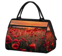 Ginfult Bolsa de lona deportiva impermeable con diseño de amapola, diseño de puesta de sol, ligera, para gimnasio, fin de semana, para mujeres y hombres