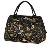 Ginfult Bolsa de lona deportiva retro, diseño de hongos del bosque, libélula, caracoles, bolsa de lona impermeable para viajes, gimnasio, fin de semana, para mujeres y hombres