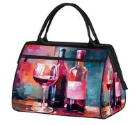 Ginfult Bolsa de lona impermeable para botellas de vino tinto con pintura al óleo, para viajes, gimnasio, fin de semana, para mujeres y hombres
