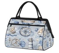 Ginfult Bolsa de lona impermeable para viajes, diseño de brújula marina, conchas marinas, faro, acuarela, para viajes, gimnasio, fin de semana, para mujeres y hombres