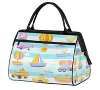 Ginfult Bolsa de lona impermeable para viajes, diseño de dibujos animados, barco, aviones, deportes, viajes, gimnasio, fin de semana, para mujeres y hombres