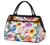 Ginfult Bolsa de lona impermeable para viajes, diseño de girasoles, flores, pájaros, acuarela, ligera, para gimnasio, fin de semana, para mujeres y hombres