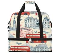 Ginfult Bolsa de lona plegable con compartimento para zapatos, diseño de autobús Big Ben de Londres, ideal para viajes y fin de semana, para mujeres y hombres