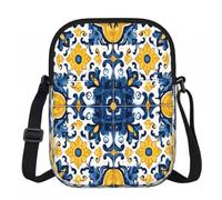 Ginfult Bolso bandolera con estampado de azulejos españoles amarillos y azules, bolso de mano para teléfono, cartera impermeable con correa ajustable