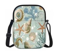 Ginfult Bolso bandolera retro con diseño de caballito de mar y estrella de mar y conchas marinas para teléfono, impermeable, con correa ajustable