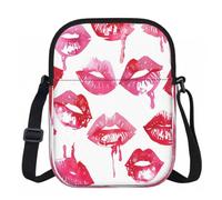 Ginfult Bolso bandolera rosa y rojo con marca de boca para teléfono, bolso de hombro impermeable con correa ajustable