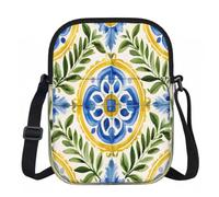 Ginfult Bolso cruzado con diseño de azulejos españoles azules, amarillos, verdes, bolso bandolera impermeable con correa ajustable