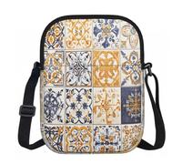 Ginfult Bolso cruzado con diseño retro de azulejos españoles para teléfono, cartera impermeable con correa ajustable