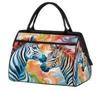 Ginfult Coloridas bolsas de lona deportivas con diseño de cebra arcoíris, impermeables, ligeras, para gimnasio, fin de semana, para mujeres y hombres