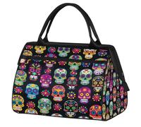 Ginfult Colorido patrón de calavera de azúcar, bolsa de lona impermeable para viajes, ligera, para gimnasio, fin de semana, para mujeres y hombres