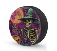Ginfult Funda de repuesto para neumáticos de Halloween, diseño de calavera de esqueleto de calabaza de 16 pulgadas, impermeable, fundas elásticas para neumáticos de coche, remolque, camiones