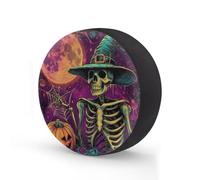 Ginfult Funda de repuesto para neumáticos de Halloween, diseño de calavera de esqueleto de calabaza de 14 pulgadas, impermeable, fundas elásticas para neumáticos de coche, remolque, camiones