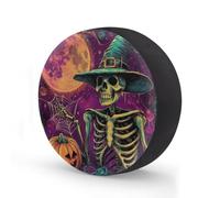 Ginfult Funda de repuesto para neumáticos de Halloween, diseño de calavera de esqueleto de calabaza de 15 pulgadas, impermeable, fundas elásticas para neumáticos de coche, remolque, camiones