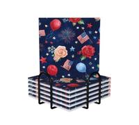Ginfult Juego de 6 posavasos de cerámica absorbente con diseño de globo de rosa roja y azul, con soporte para el hogar