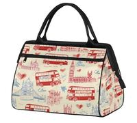 Ginfult London Bus Big Ben City Elements - Bolsa de lona deportiva impermeable para viajes, gimnasio, fin de semana, para mujeres y hombres
