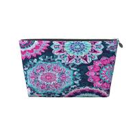 Ginfult Neceser de maquillaje con diseño de mandala, color rosa y verde azulado, resistente al agua, pequeña, portátil, para mujeres y niñas, de viaje
