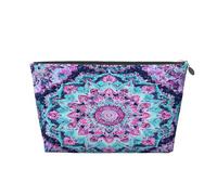 Ginfult Neceser de maquillaje de mandala, azul, rosa, morado, impermeable, pequeño, portátil, para mujeres y niñas, de viaje