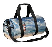 Ginfult Sea Beach - Bolsa deportiva de lona para hombre y mujer, con diseño de faro y gaviota, para gimnasio, viajes, para fin de semana con correa para el hombro