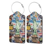 Ginfult Various City States Elements - Paquete de 2 etiquetas de equipaje de cuero para maletas, etiquetas de nombre de viaje con bucle de acero inoxidable, etiqueta de identificación de privacidad