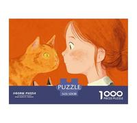 Ginger Girl with Yellow Eyes 1000 Piezas Papel Ecológico Rompecabezas Cat and Girl Imágenes Vibrantes Juego Creativo Puzzle Juego De Desafío Difícil 52x38cm/1000pcs