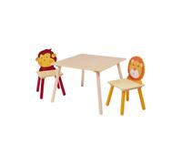 GINGER HOME Mesa Infantil + 2 Sillas de Madera - Tema ANIMALES - Juego, Dibujo, Comidas, Aprendizaje - Para Habitación o Guardería