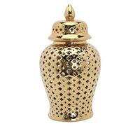 Ginger Jar with Lid Lattice Ceramic 5.9x11inch Hollow Decorative Gold Ginger Jar Minimalist Jars for Home Decor Vase Living Room TV Stand