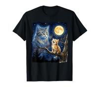 Ginger Kitten Howling at The Moon Night Sky Cat Art Camiseta