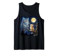Ginger Kitten Howling at The Moon Night Sky Cat Art Camiseta sin Mangas