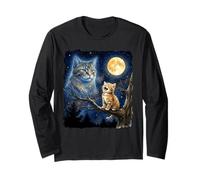 Ginger Kitten Howling at The Moon Night Sky Cat Art Manga Larga