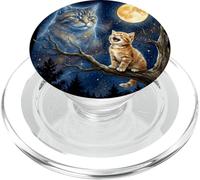 Ginger Kitten Howling at The Moon Night Sky Cat Art PopSockets PopGrip para MagSafe