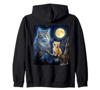 Ginger Kitten Howling at The Moon Night Sky Cat Art Sudadera con Capucha