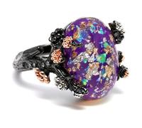 Ginger Lyne Collection Henrietta - Anillo de compromiso para mujer, diseño de hada de elfo, diseño de hada de árbol y flor de imitación de ópalo de fuego, para mujeres, para adolescentes y niñas negro