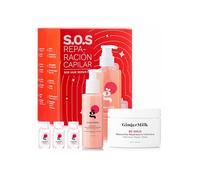 Ginger Milk Natural Care SOS Hair Repair Kit - Champú, Mascarilla, Leave-In y Ampollas con Ácido Hialurónico y Keratina - Rutina Capilar 4 Pasos para Cabello Seco, Dañado o Teñido