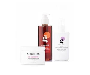 Ginger Milk Rutina de Nutrición Capilar, Kit Hidratante con Jengibre para Cabello Seco, Apagado o con Frizz. Shampoo control grasa 250ml, Mascarilla hidratante 240gr y Protector Térmico y solar 180ml
