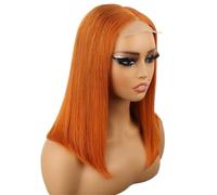 Ginger Orange Bob Peluca de cabello humano 4x4 HD transparente con encaje frontal, corta y lisa para mujeres (150%,12 pulgadas)