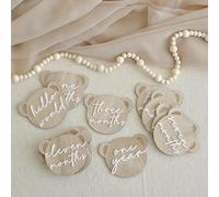 Ginger Ray 13 x hitos de madera con forma de oso de peluche, 1 x letrero de Hello World, regalo para baby shower, neutro