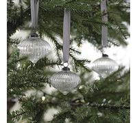 Ginger Ray Bolas de Cristal acanaladas para Colgar en el árbol de Navidad con Cinta Plateada, Paquete de 3