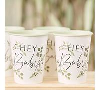 Ginger Ray Botanical Baby Shower - Tazas de papel para fiestas (8 unidades, 8 unidades, 1 unidad), color blanco