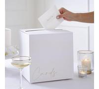 Ginger Ray- Caja de tarjetas de boda con textura blanca laminada dorada de 25 cm, Color (ML-121)