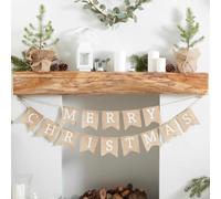 Ginger Ray- Christmas Bunting Navidad rústica, estampado de letras, Color beige (RC-803)
