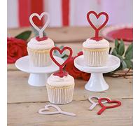 Ginger Ray Decoración de madera para cupcakes con forma de corazón, paquete de 6