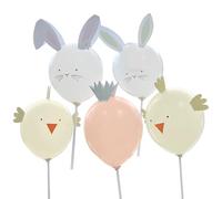 Ginger Ray Globos de Pascua en Palos, Conejito de Pascua, Pollito y Zanahorias con Caras Impresas y Tarjeta 3D, 5 Globos