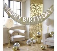 Ginger Ray Guirnalda de banderines de oropel Dorado Happy Birthday' para Colgar, 1,5 m, tamaño estándar