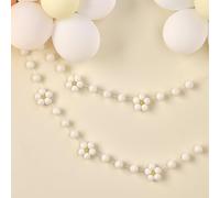 Ginger Ray Guirnalda de Margaritas y Bolas de Fieltro Color Crema, Blanco y Amarillo, decoración Colgante de 1,5 m en Cordel de algodón, Color Pastel