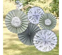 Ginger Ray Hey Baby - Abanico de papel para baby shower, 5 unidades, color verde y blanco